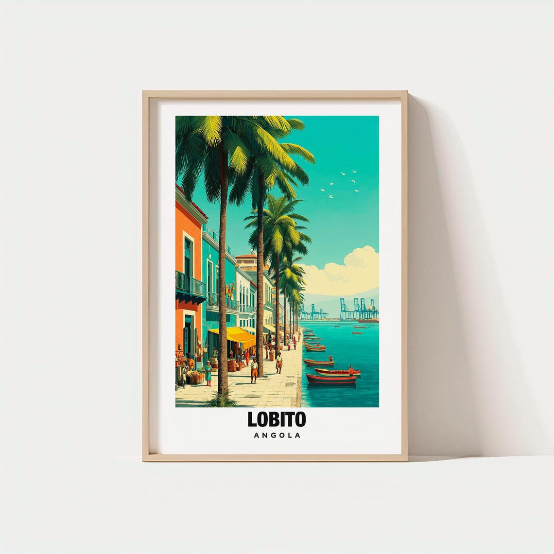 Lobito Angola Waterfront Promenade Palms Harbor Scene Poster