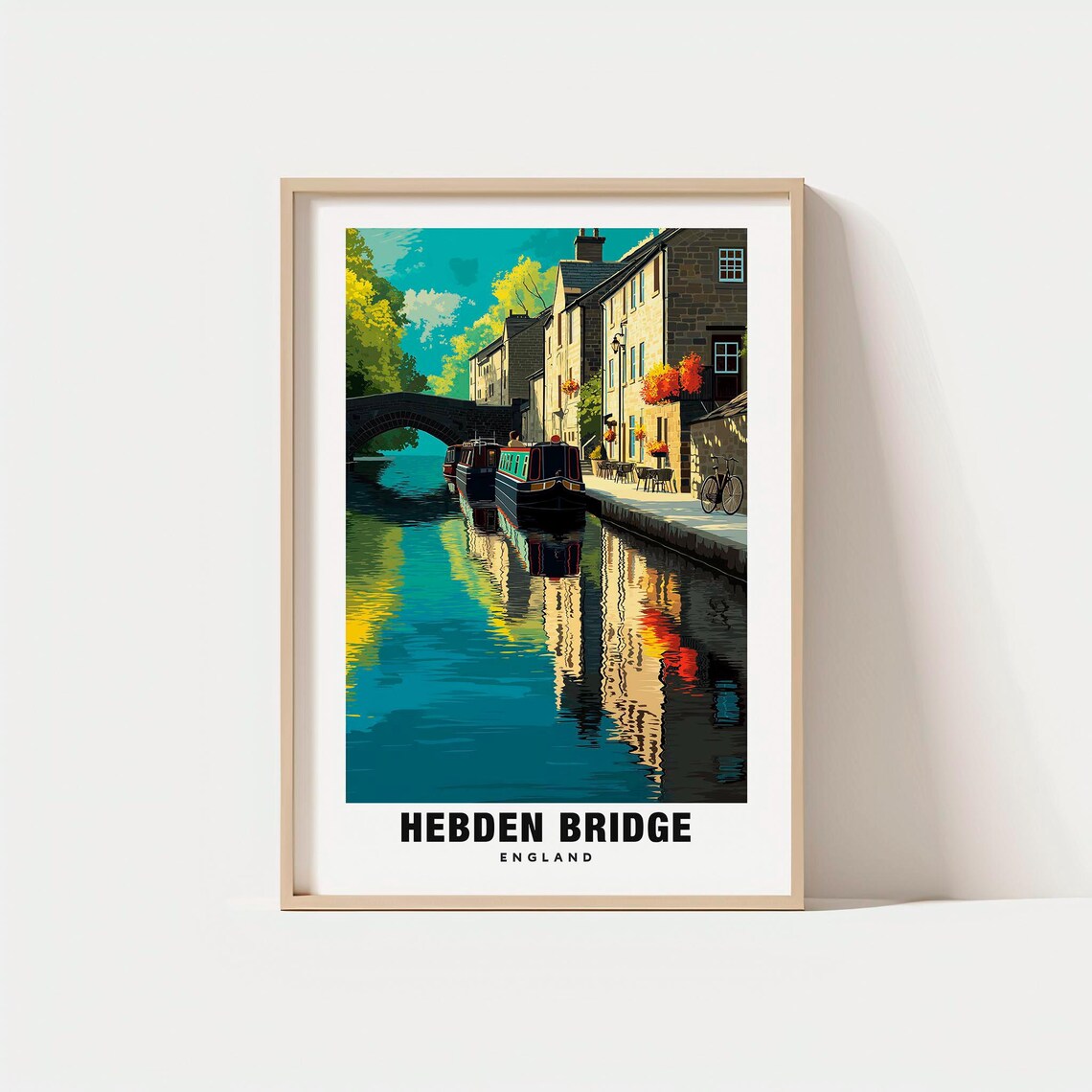 Hebden Bridge England Canal Narrowboat Stone Houses Bridge Poster