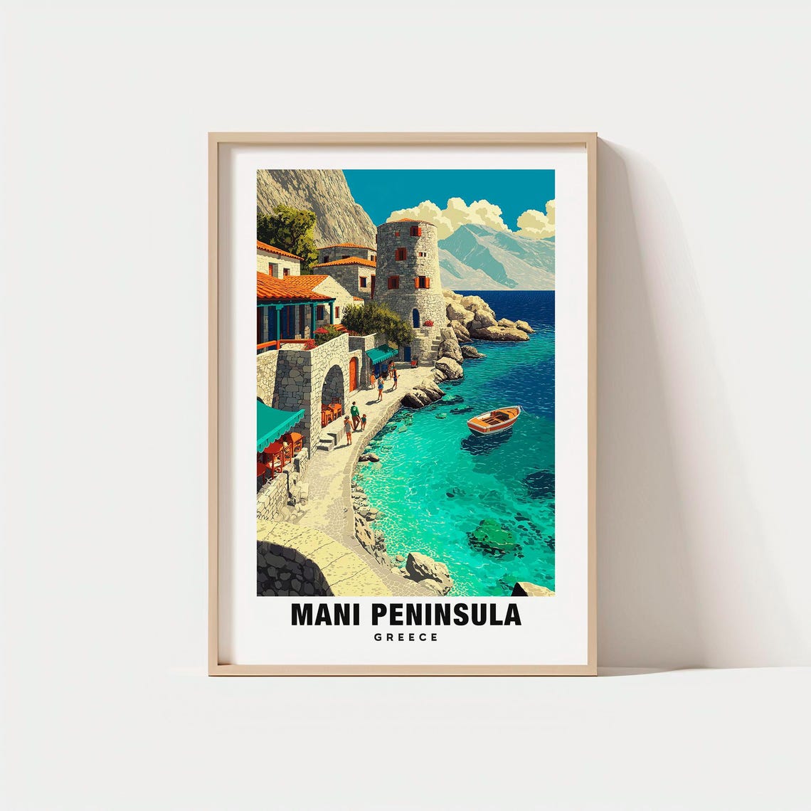 Mani Peninsula Greece Stone Village Turquoise Cove Scenic Poster