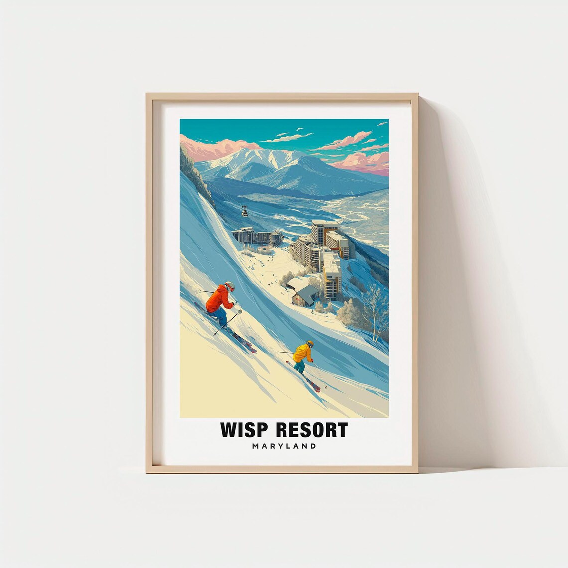 Wisp Resort Print Maryland Poster Travel Art Ski Scene Snowy Slopes Nature Escape Mountain Views Outdoor Decor Winter Sports