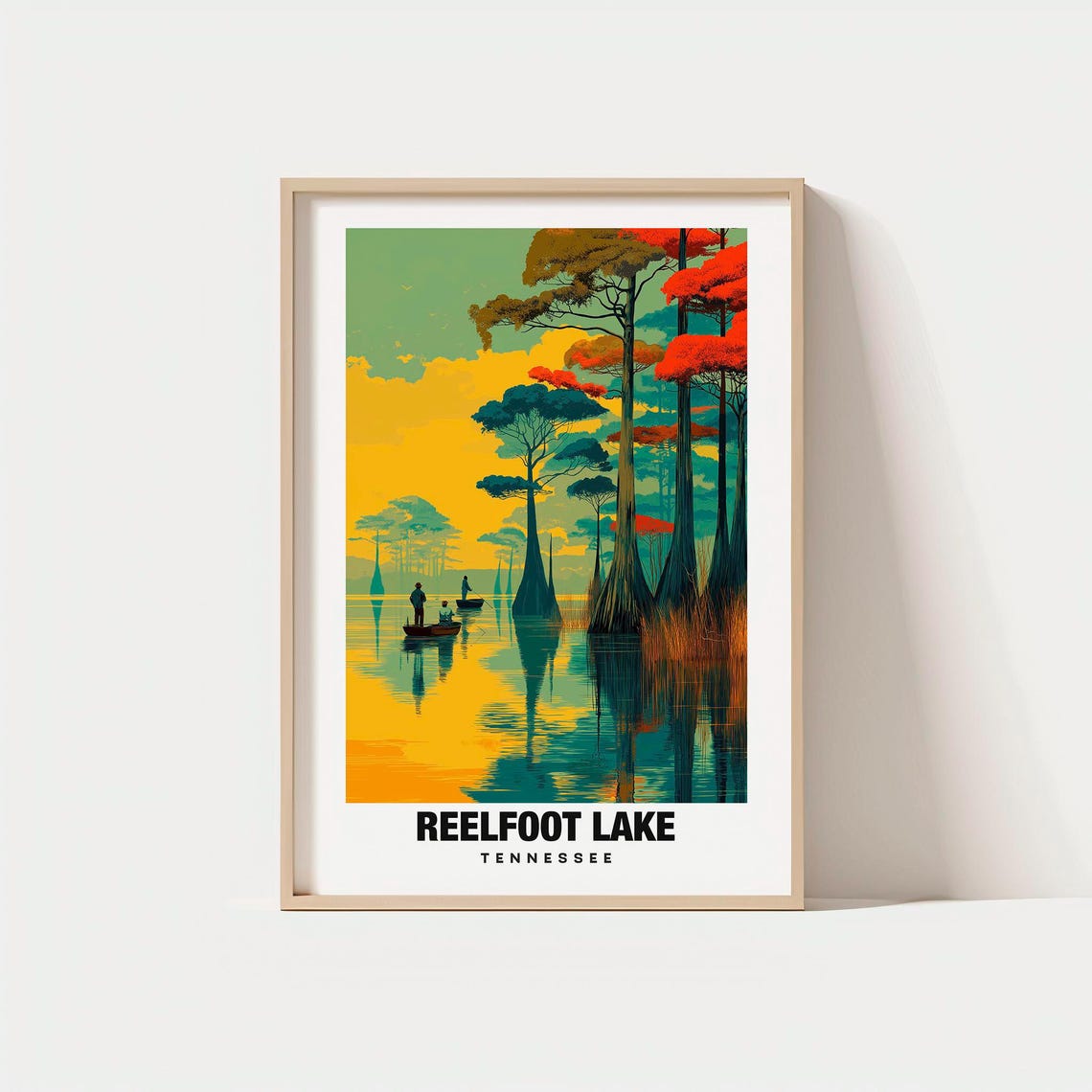 Reelfoot Lake Tennessee Cypress Swamp Fishermen Golden Sunset Poster