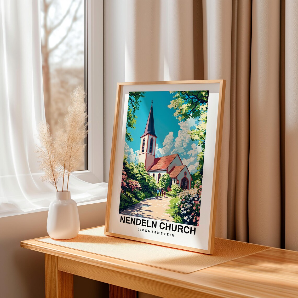 Nendeln Church Liechtenstein Garden Path Vintage Travel Poster - Image 3