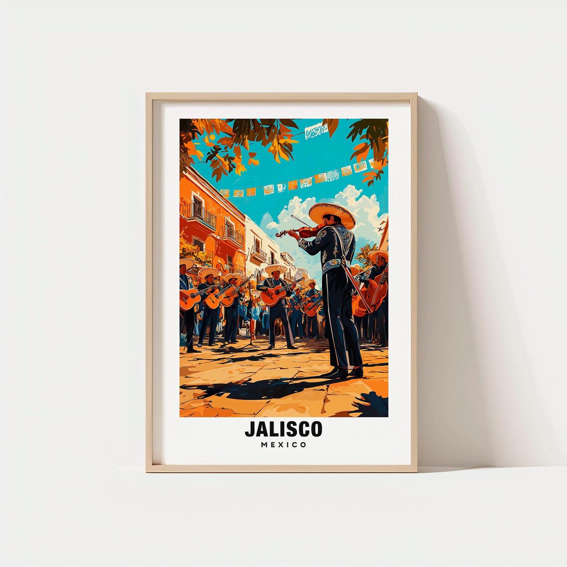 Jalisco Mexico Mariachi Band Street Fiesta Vintage Travel Poster