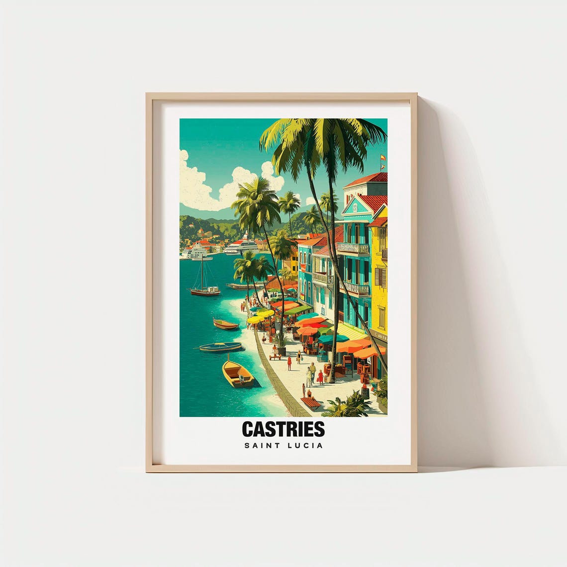 Tropical Castries Saint Lucia Waterfront Palms Cruise Ships Poster