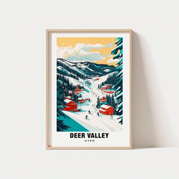 Deer Valley Print Usa Poster Travel Wall Art Scenic Ski Resort Mountain View Winter Landscape Nature Decor Utah