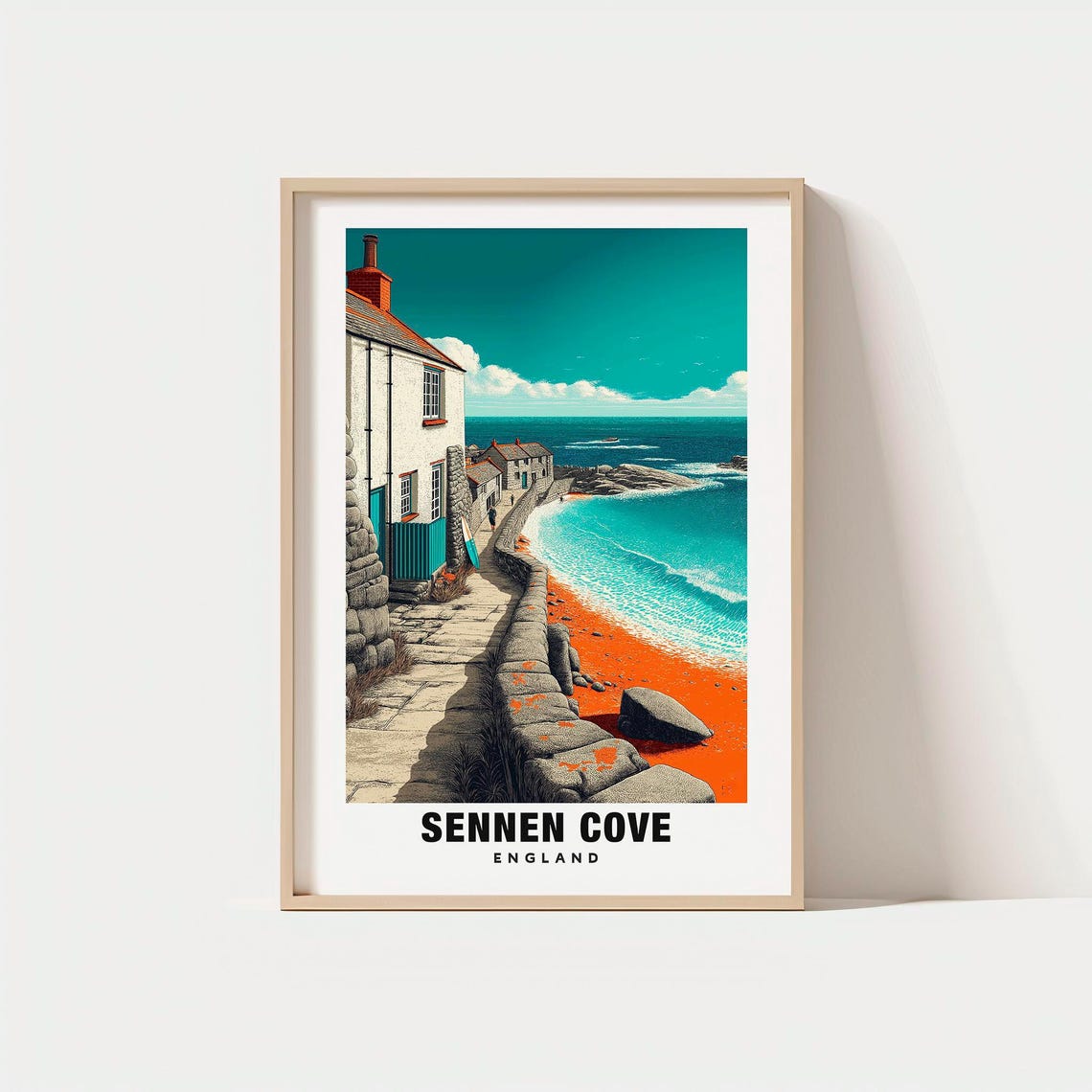 Sennen Cove England Coastal Path Cottages Orange Sand Poster