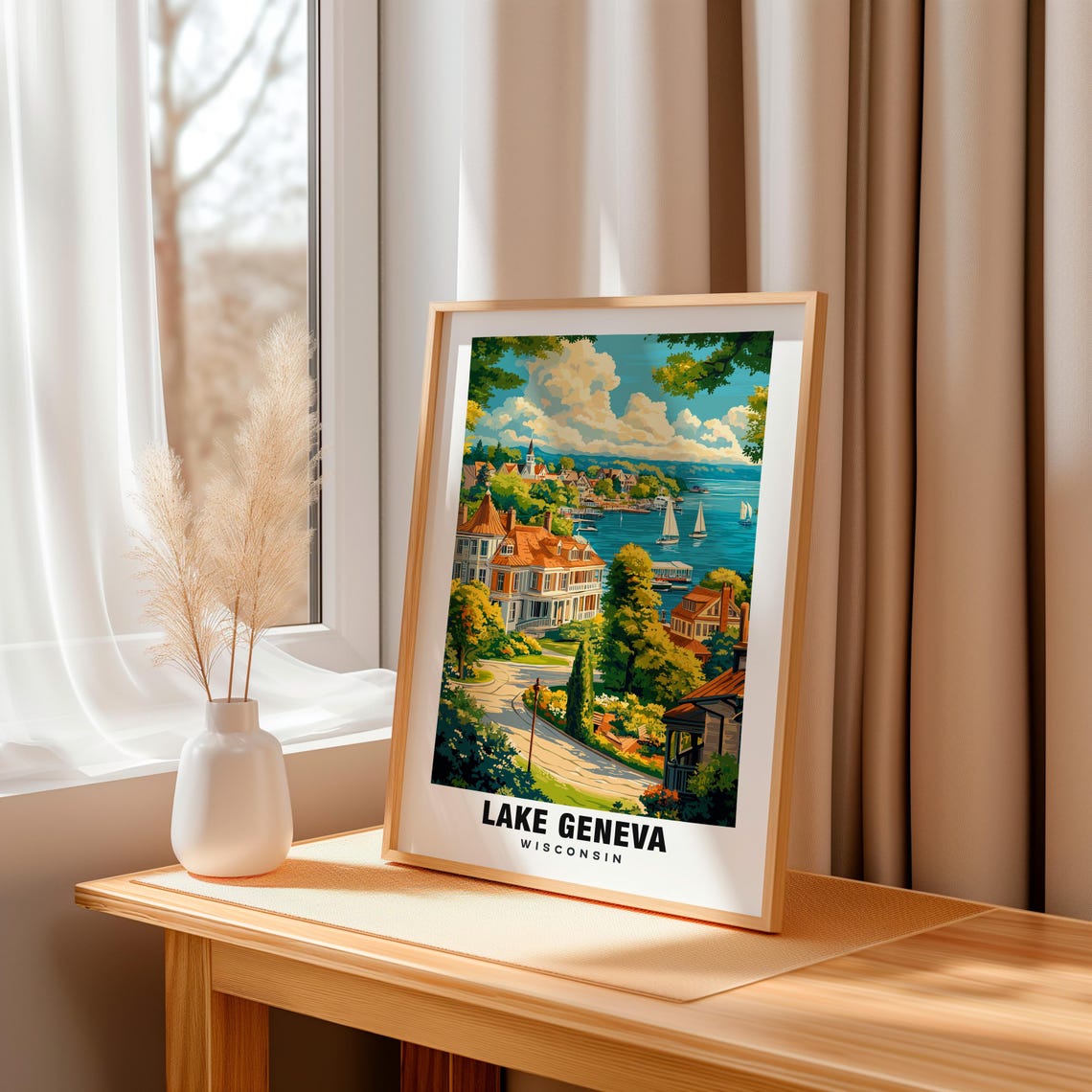 Lake Geneva Print Wisconsin Poster Lake Geneva Views Lake Geneva Landmarks Lake Geneva City Wisconsin Charm Lake Geneva Beauty - Image 3