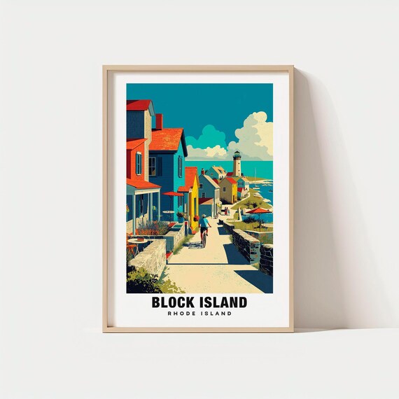 Block Island Rhode Island Seaside Village Lighthouse Art Poster