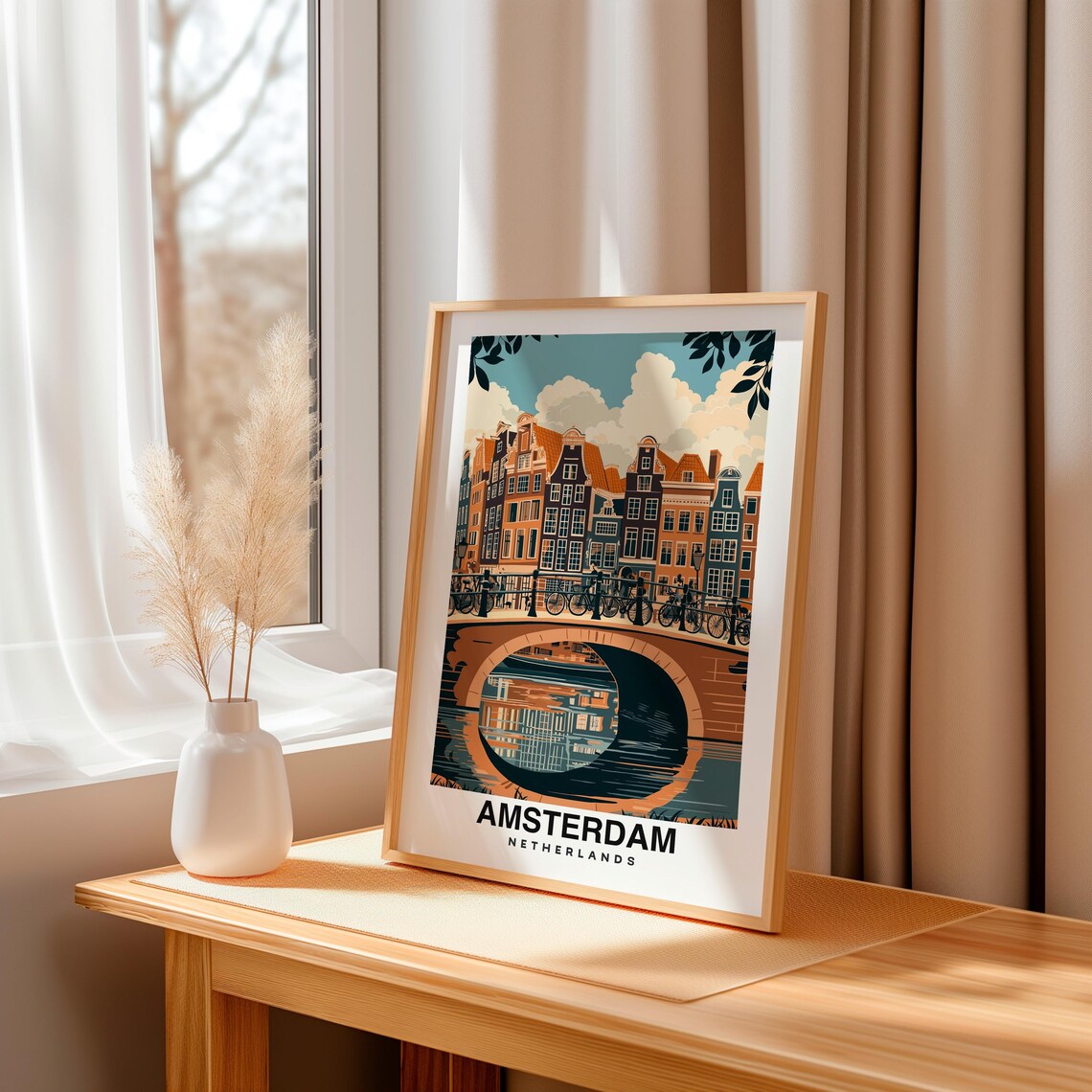 Amsterdam Print Netherlands Poster Travel Wall Art Cityscape Print Scenic Art Canal Decor Urban Print Dutch Landscape Travel Poster - Image 3