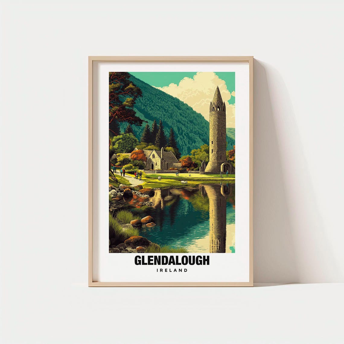 Glendalough Ireland Ancient Round Tower Lakeside Heritage Poster