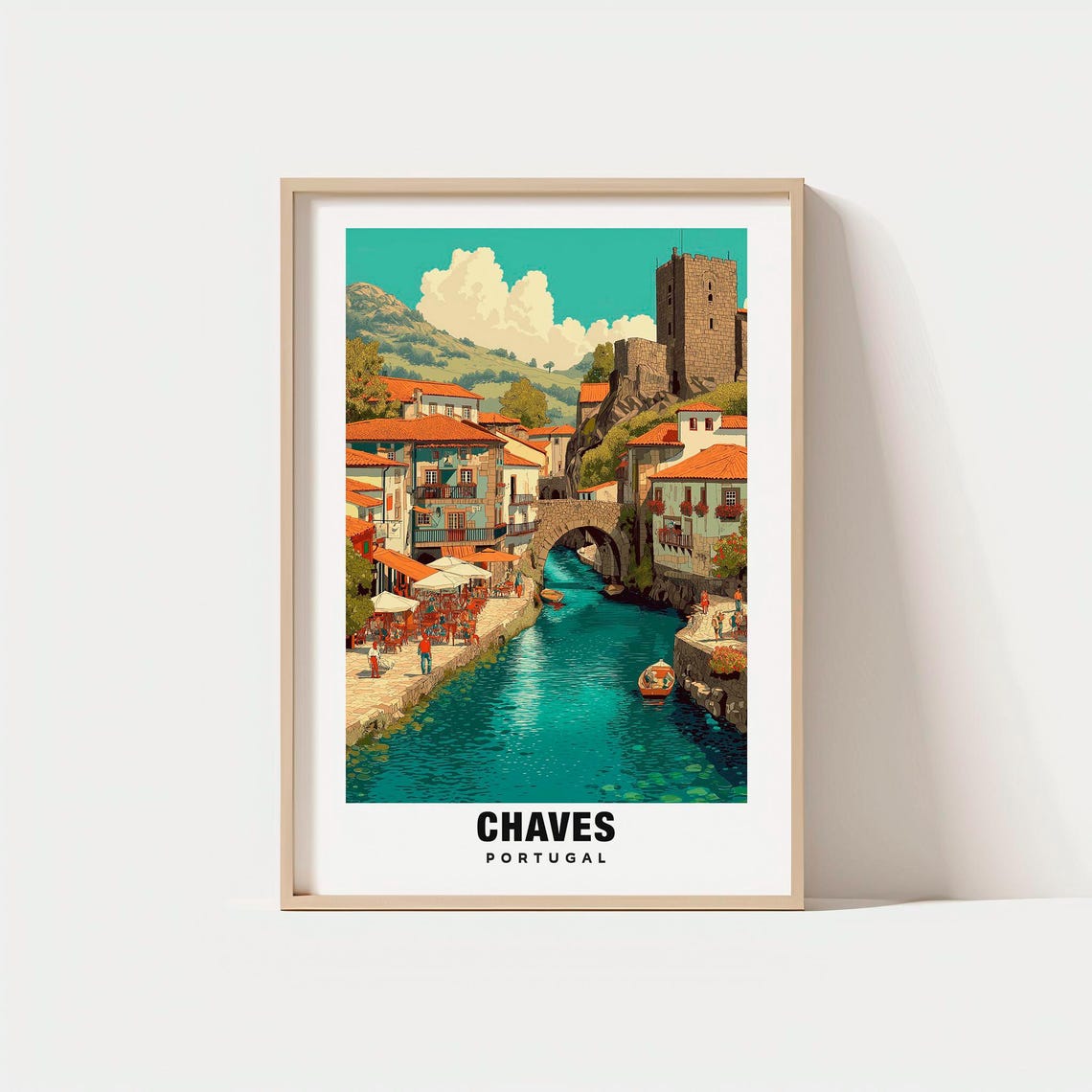 Chaves Print Portugal Poster Travel Art Historic Scene Thermal Views City Escape Scenic Landscape Roman Charm Norte Region