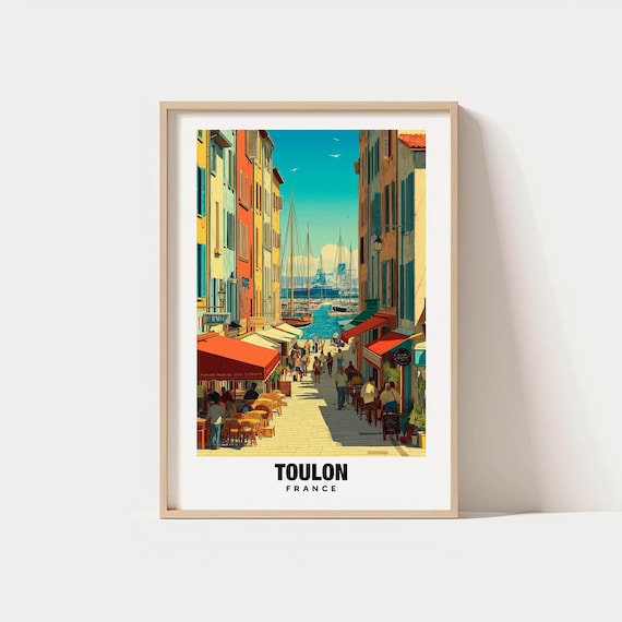 Toulon France Poster Colorful Harbor Street Sailboats Cafes Old Town View