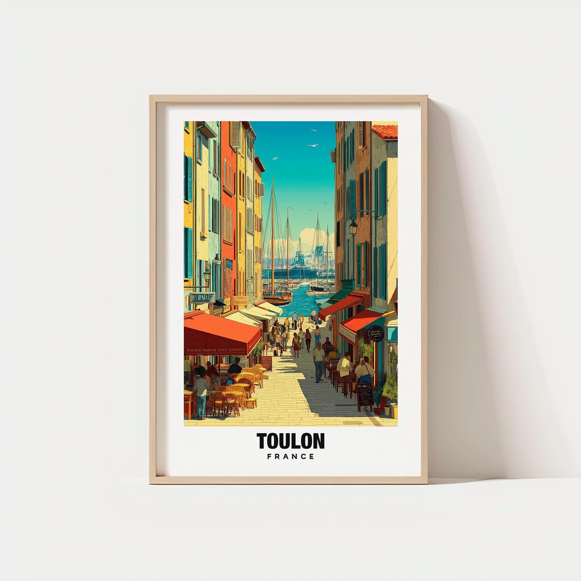 Toulon France Poster Colorful Harbor Street Sailboats Cafes Old Town View