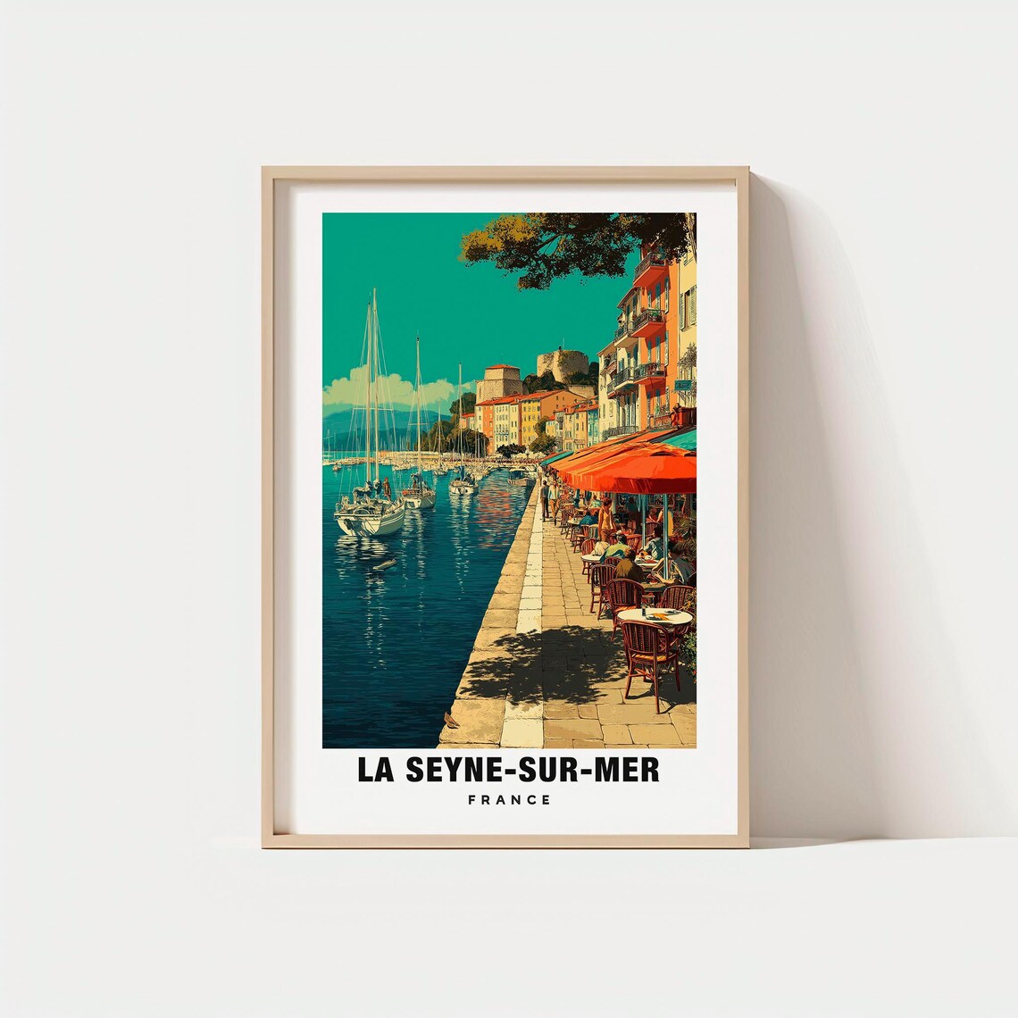 La Seyne sur Mer France Harbor Cafes Sailboats Vintage Travel Poster