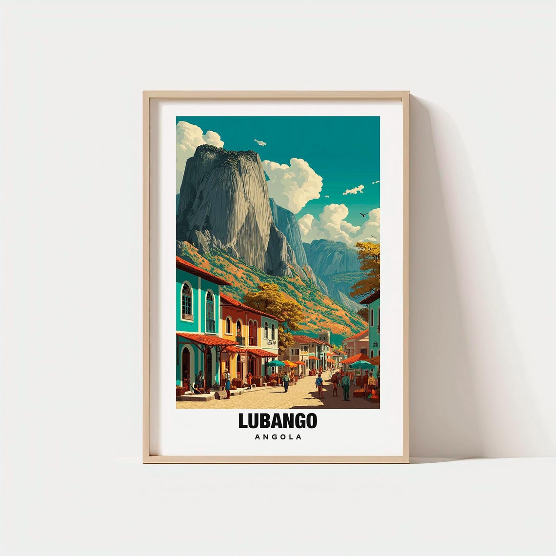 Lubango Angola Colonial Street Market Granite Dome Mountain Poster