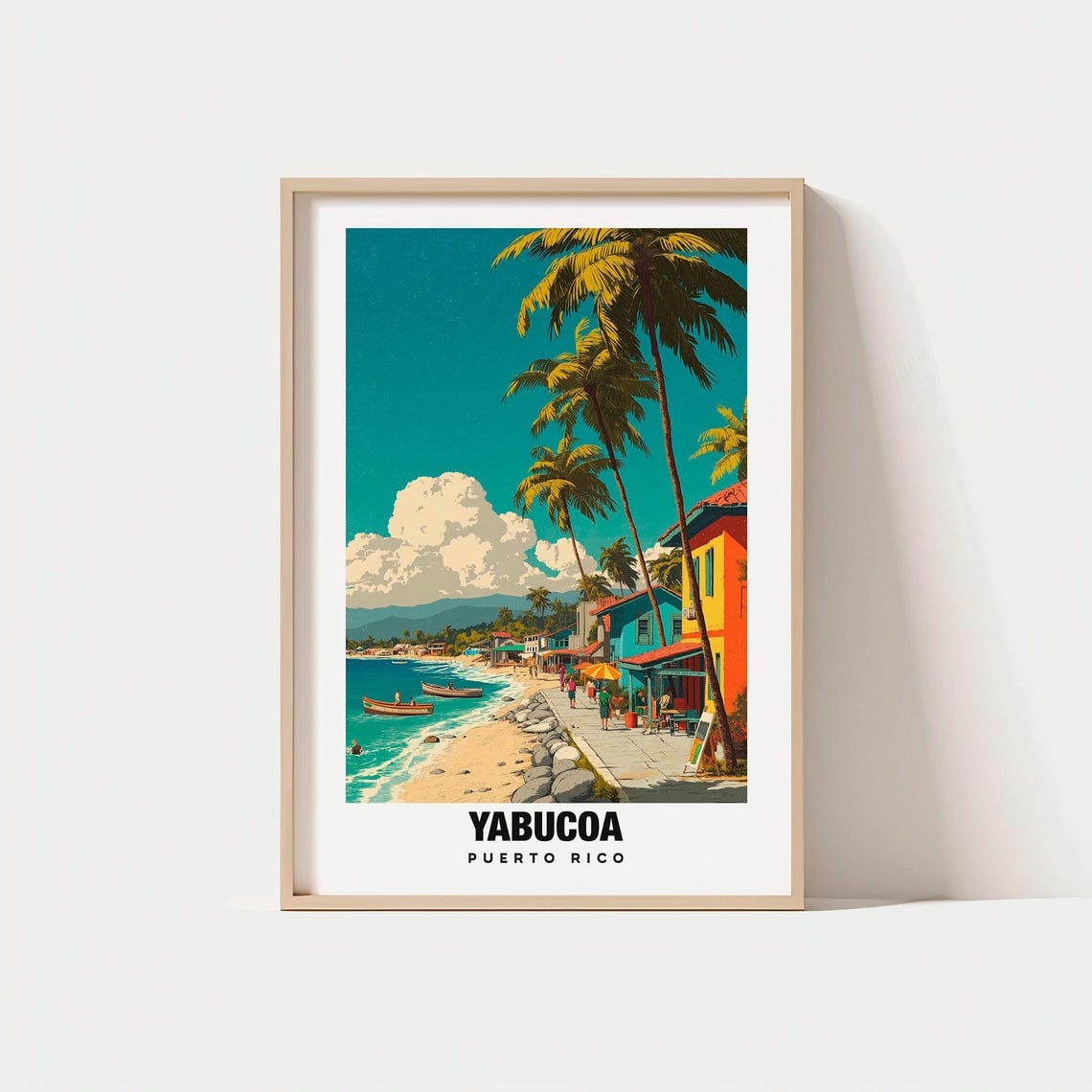 Yabucoa Puerto Rico Palm Beach Colorful Seafront Travel Poster