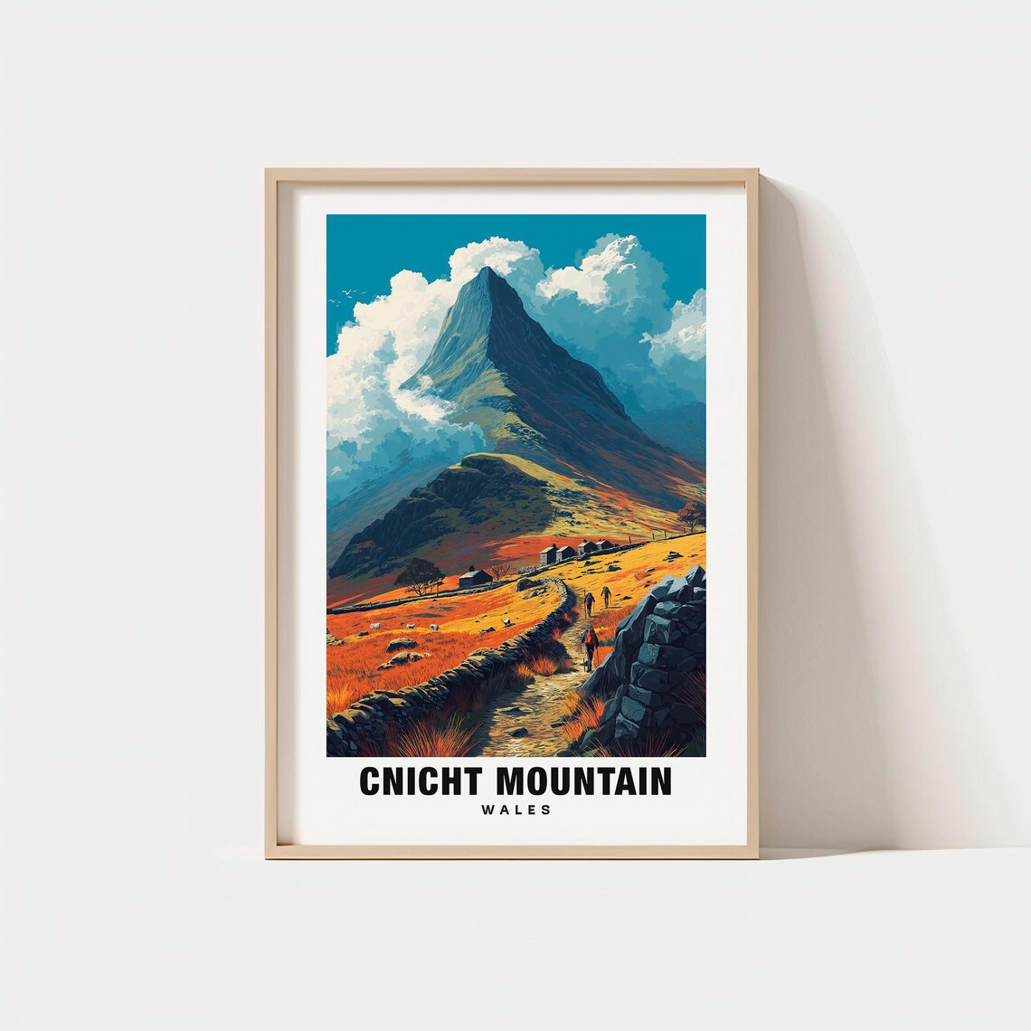 Cnicht Mountain Wales Snowdonia Hiking Trail with Stone Walls Poster