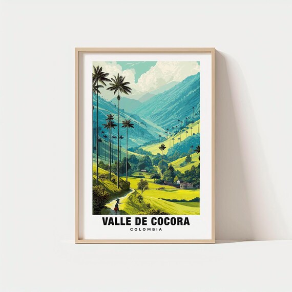 Valle de Cocora Colombia Vintage Green Valley Wax Palm Travel Poster