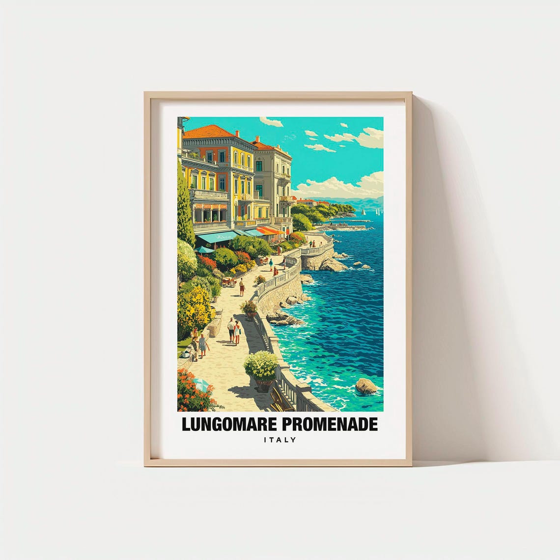 Lungomare Promenade Italy Seaside Resort Retro Travel Poster