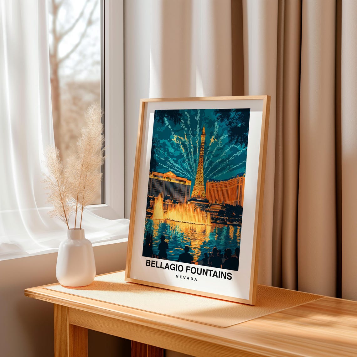 Las Vegas Fountains Travel Print Las Vegas Fountains Usa Landmark Landmark Poster Birthday Present - Image 3