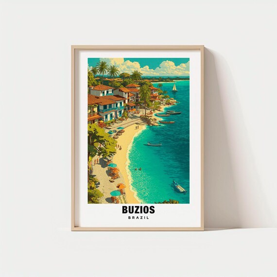 Bzios Print Brazil Poster Travel Art Coastal Scene Beach Views Seaside Escape Scenic Landscape Tropical Charm Rio De Janeiro State