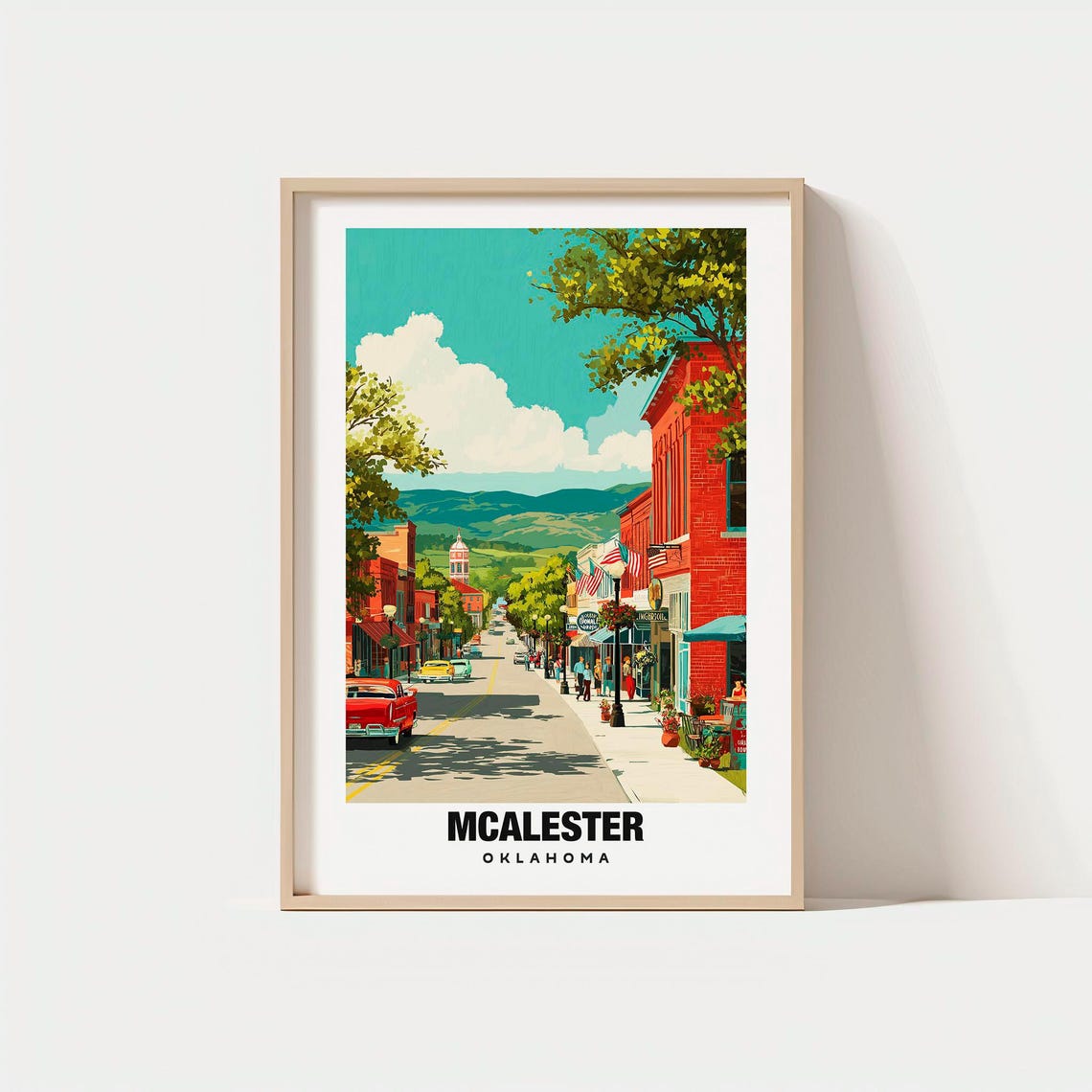 McAlester Oklahoma Main Street Classic Cars Brick Downtown Poster