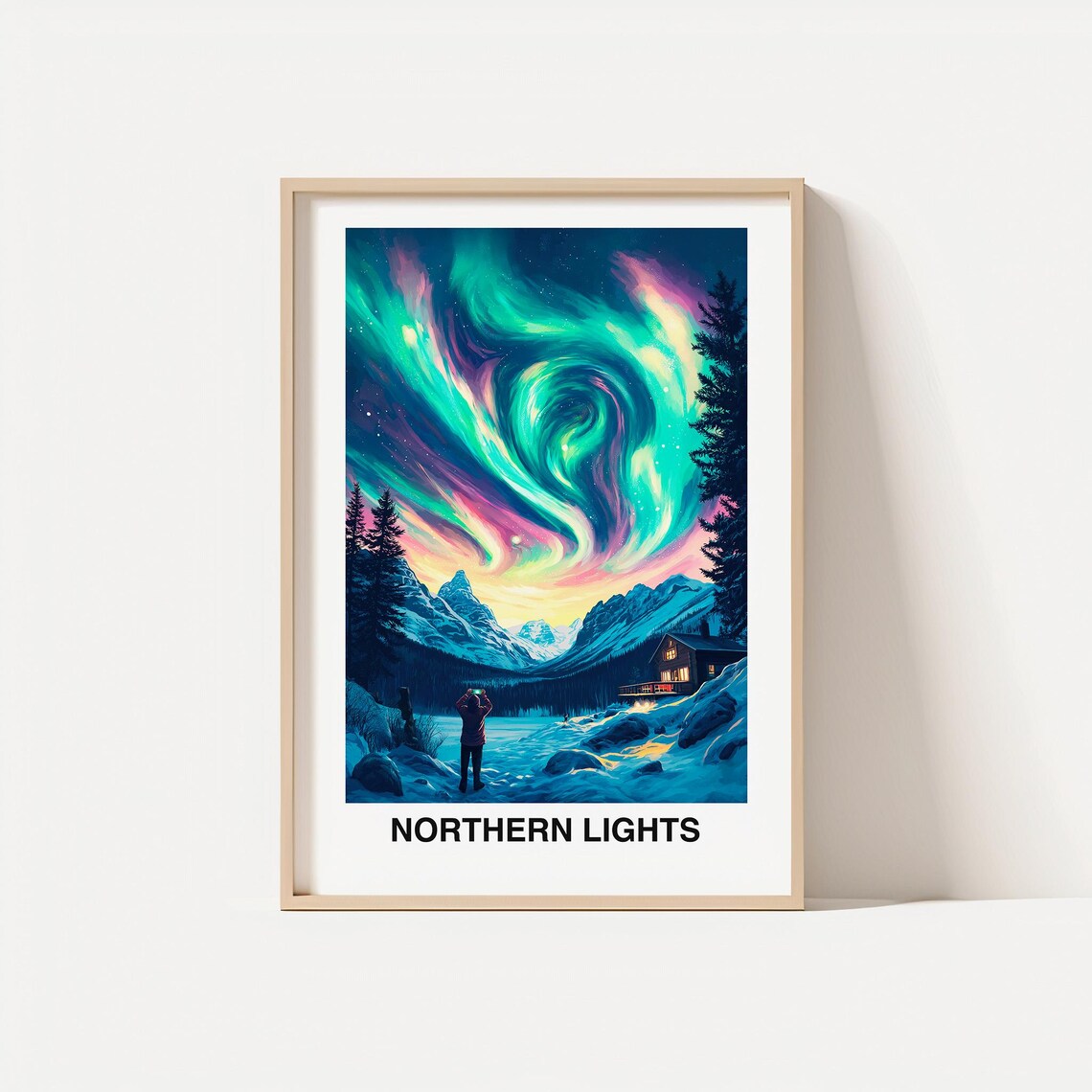 Northern Lights Travel Print Wall Art Murmansk Russia City Print Northern Lights Travel Gift Northern Lights Poster