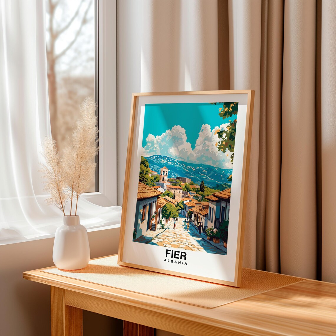Fier Print Travel Poster Albanian Art Historic Sites Scenic Views Vibrant Culture Archaeological Landmarks Southern Albania - Image 3