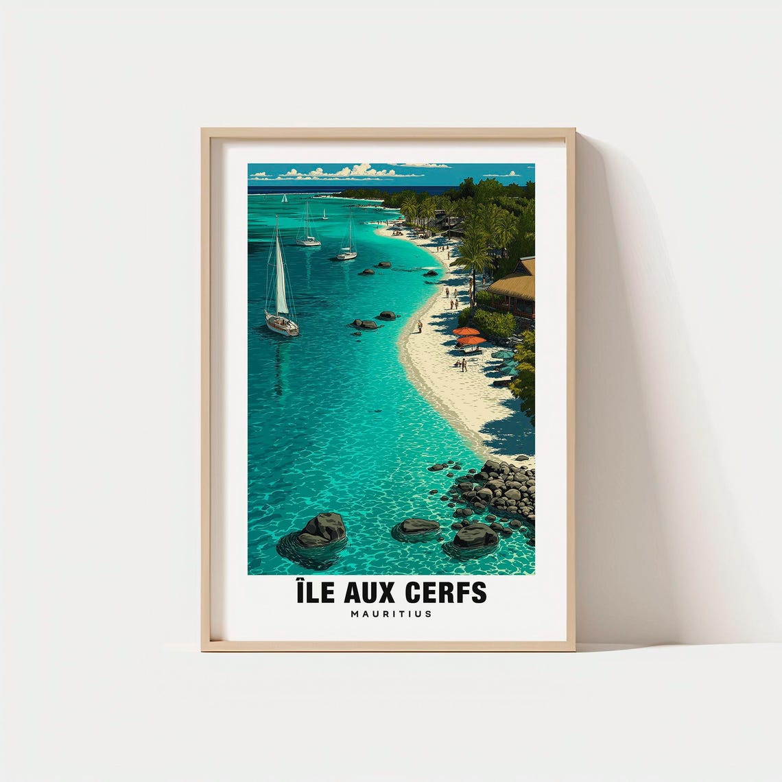 Ile aux Cerfs Mauritius Turquoise Beach Sailboats Palm Shore Poster