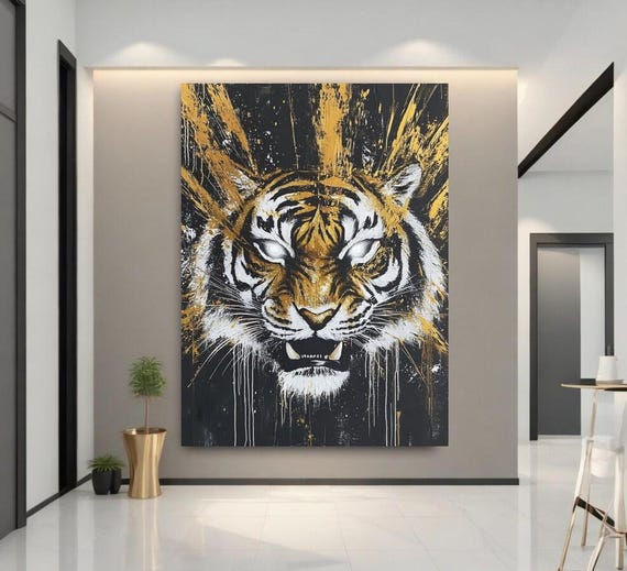 Gold Tiger Canvas Print Fierce Jungle Animal Art