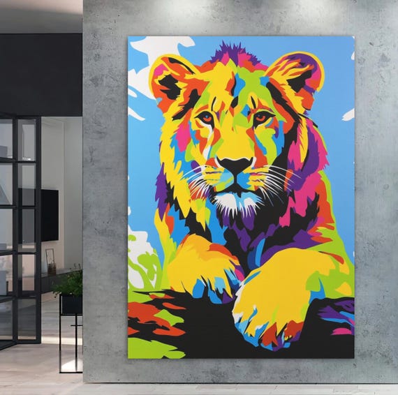 Colorful Lion Wall Art Bold Safari Jungle King Canvas Vibrant Pop Animal Print For Office Studio Dorm Modern Luxury Home Decor