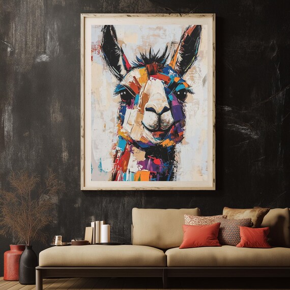Colorful Llama Portrait Abstract Painted Farm Animal Cute Poster