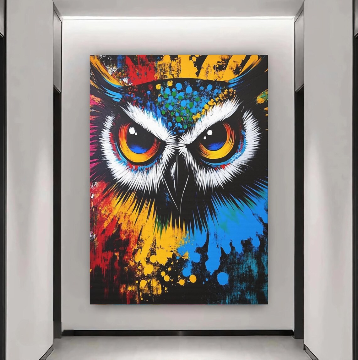 Colorful Owl Portrait Painting Psychedelic Pop Art Bird Vivid Graffiti Print