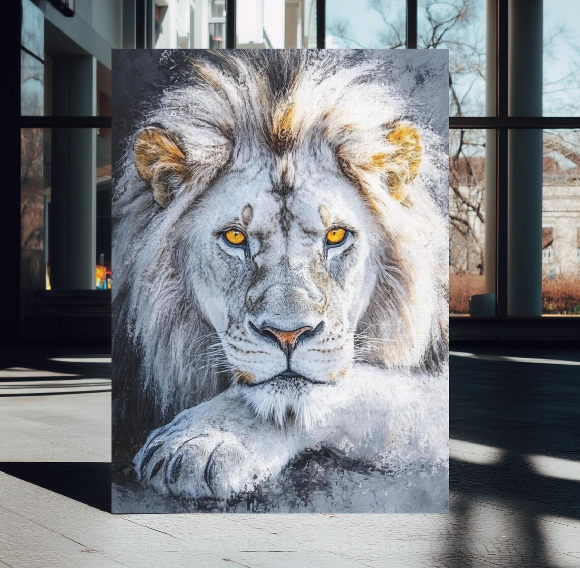 White Lion Regal Portrait Intense Golden Eyes Wildlife Poster