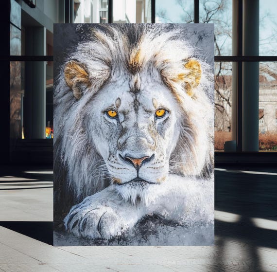 White Lion Canvas Print Regal Safari Animal Portrait