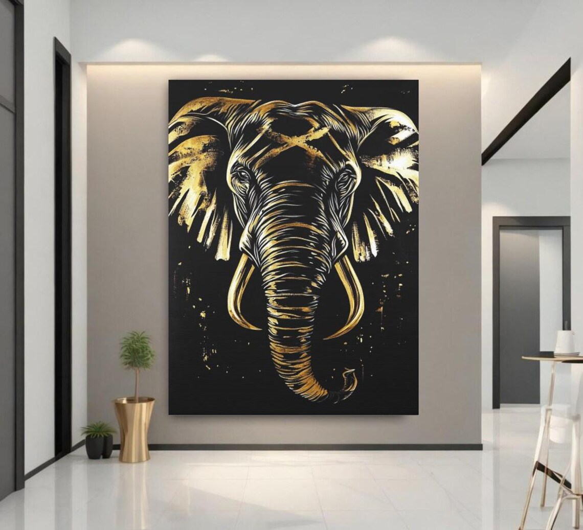 Gold Elephant Art Print, Regal Safari Decor