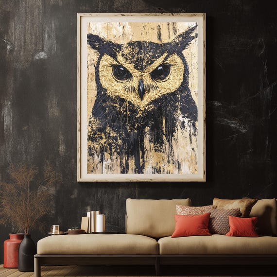 Black And Gold Owl Canvas Art Luxury Wildlife Wall Decor Modern Boho Bird Painting Animal Poster Abstract