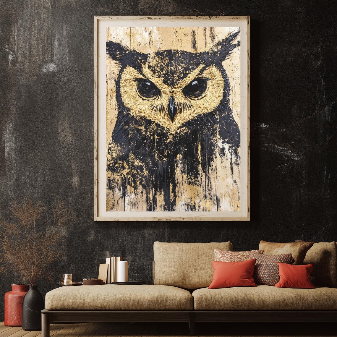 Black and Gold Owl Canvas Art Luxury Wildlife Wall Decor Modern Boho Poster
