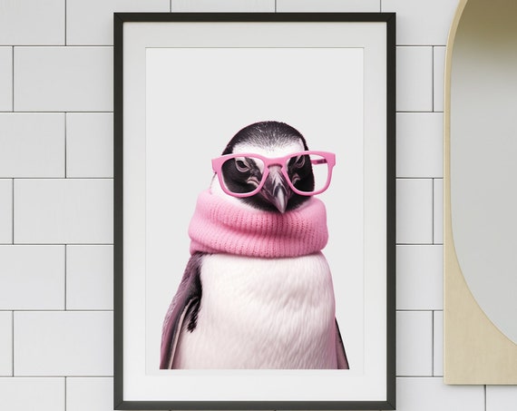Funny Penguin With Glasses Print Whimsical Nursery Wall Art Instant F11