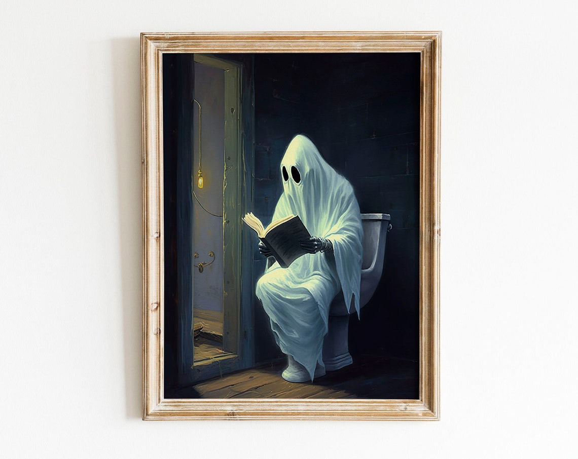 On Toilet In Bathroom Print Wall Art Dark Academia Decor Spooky
