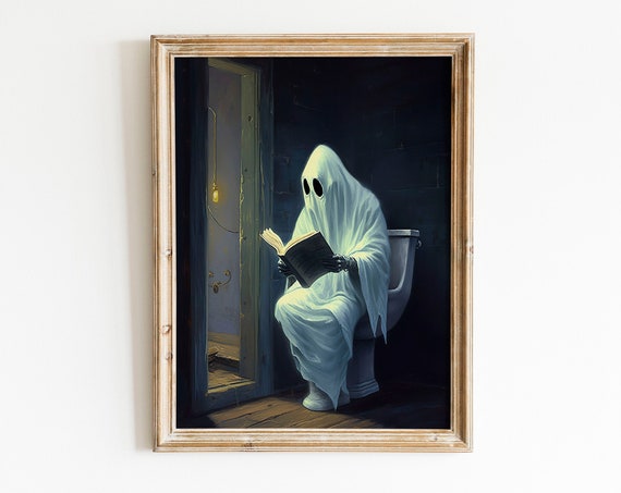 On Toilet In Bathroom Print Wall Art Dark Academia Decor Spooky