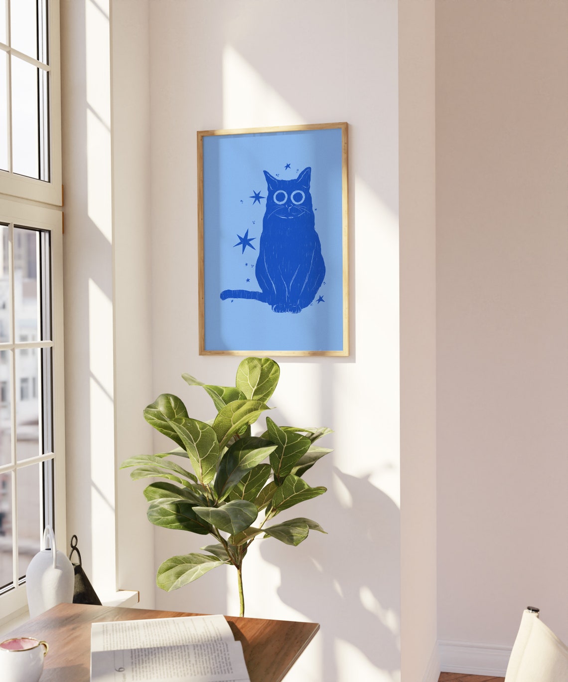Midnight Blue Cat Stars Celestial Whimsical Cat Lover Art Poster - Image 5