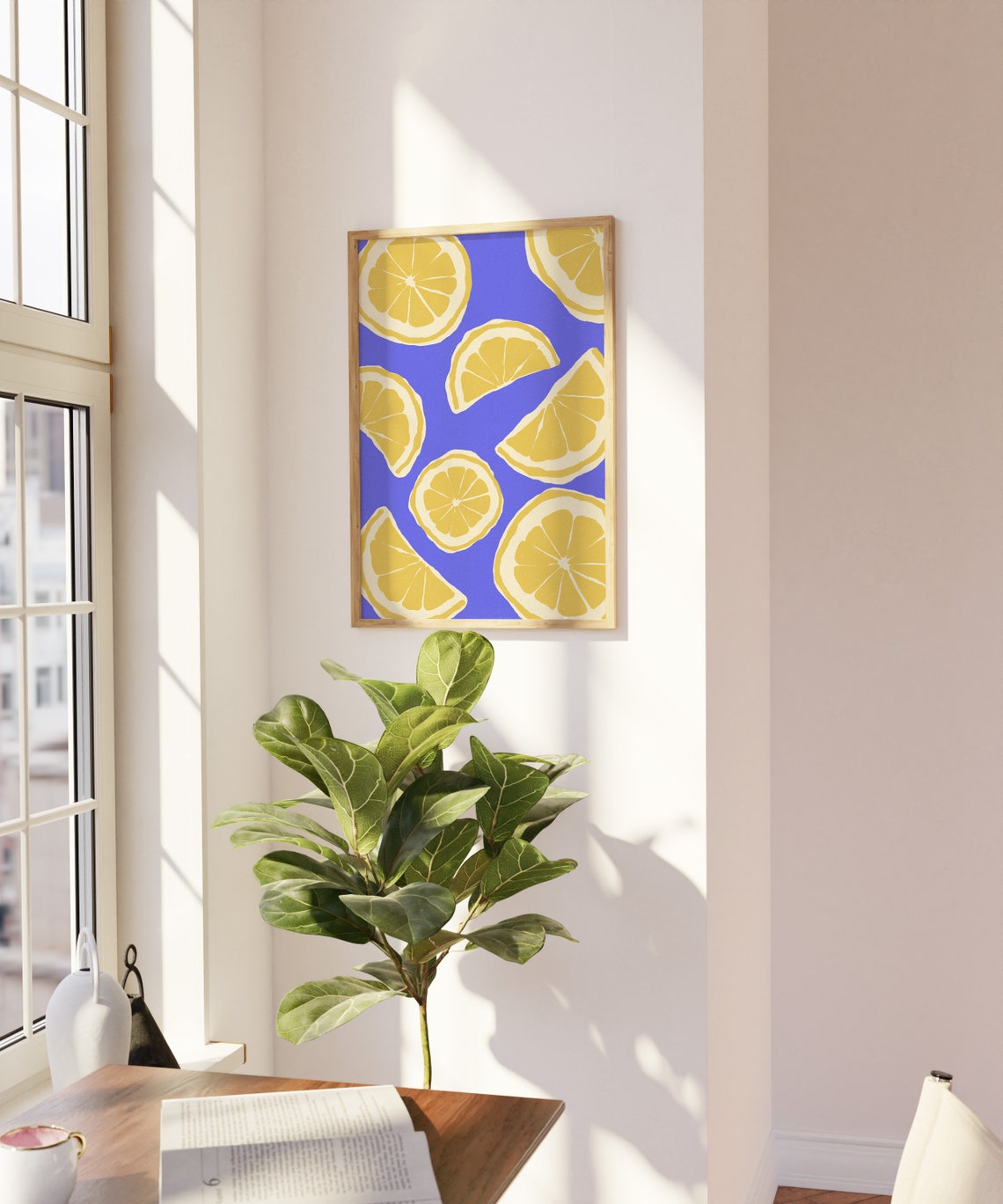 Lemon Slices Bold Blue Background Citrus Fruit Pattern Art Poster - Image 5