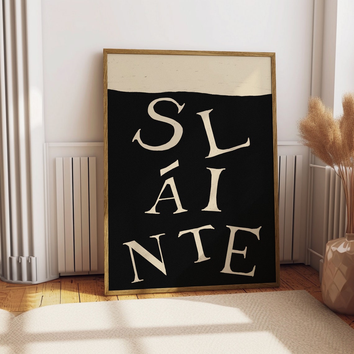 Slainte Irish Cheers Typography Black Cream Home Bar Wall Art