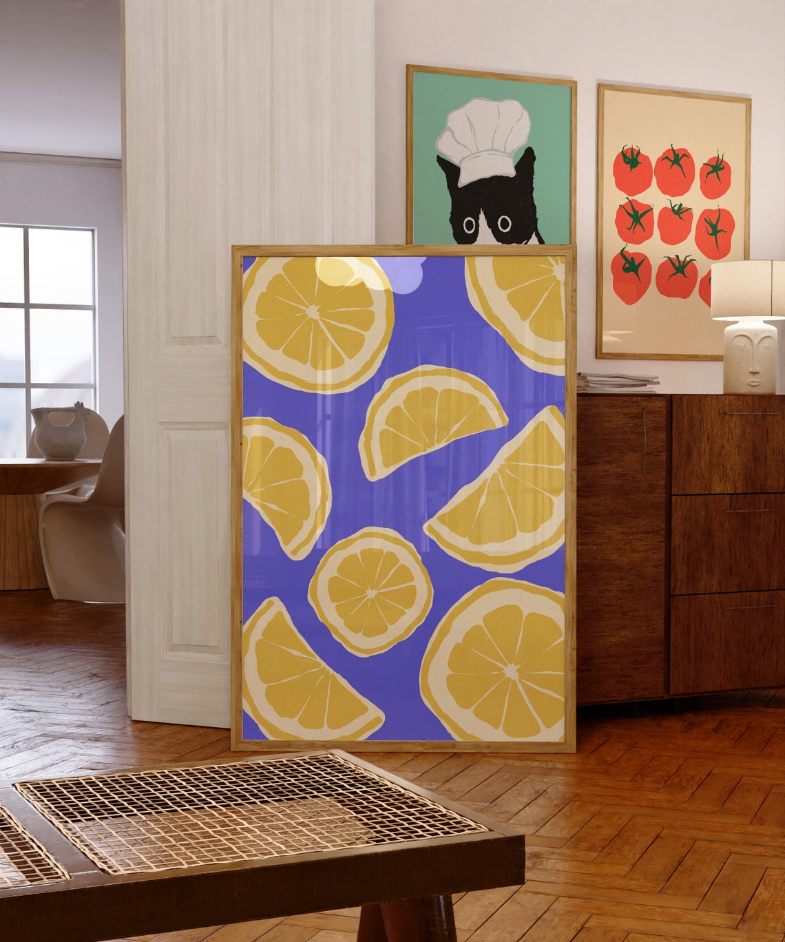 Lemon Slices Bold Blue Background Citrus Fruit Pattern Art Poster - Image 6
