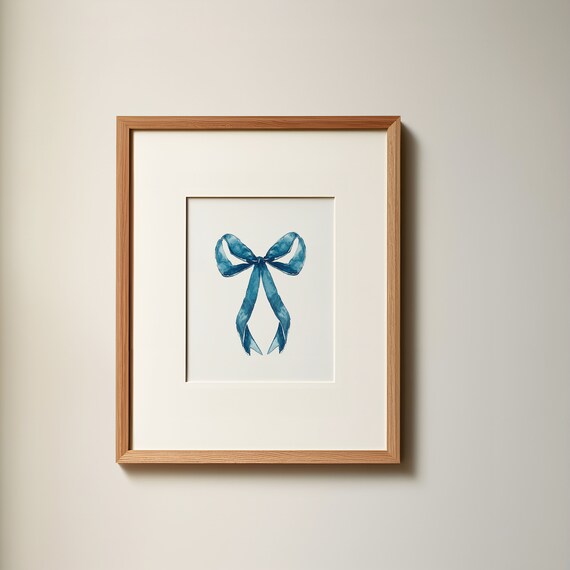 Blue Watercolor Bow Minimalist Coastal Balletcore Art Poster
