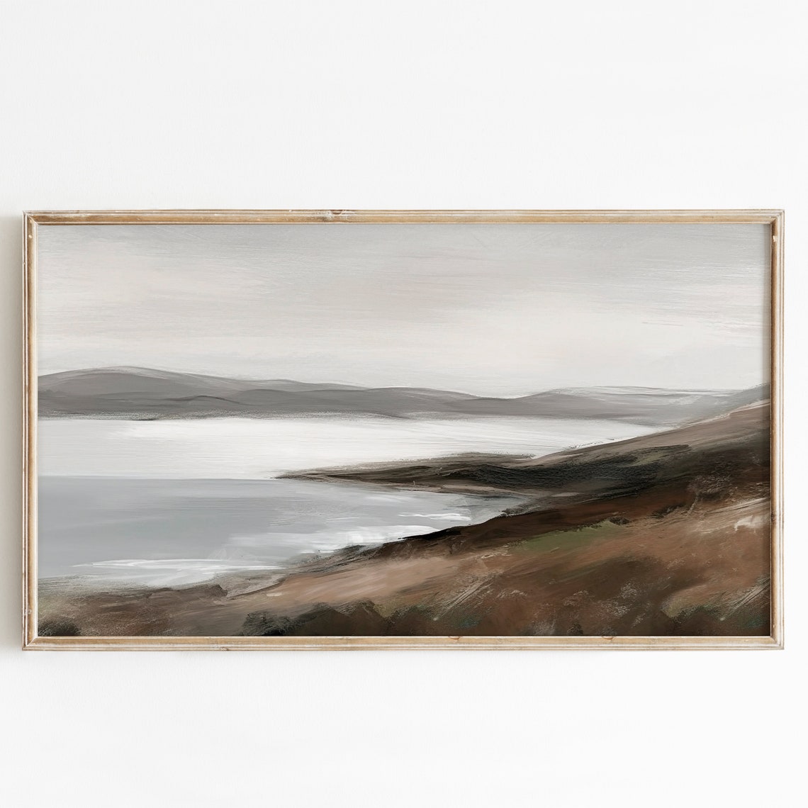 Abstract Autumn Lake Landscape in Warm Neutral Tones Art Poster - Image 2