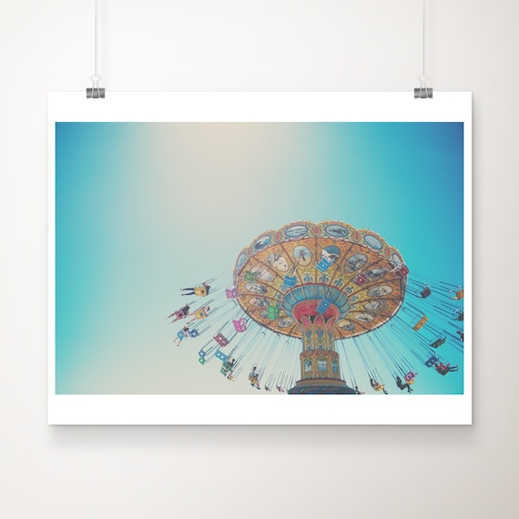Santa Cruz Boardwalk Swing Carousel Carnival Photograph Against Blue Sky Poster
