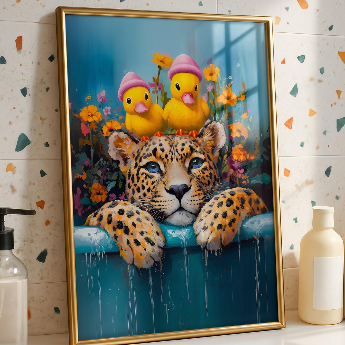Leopard Bathroom Wall Art, Funny Jungle Animal Print