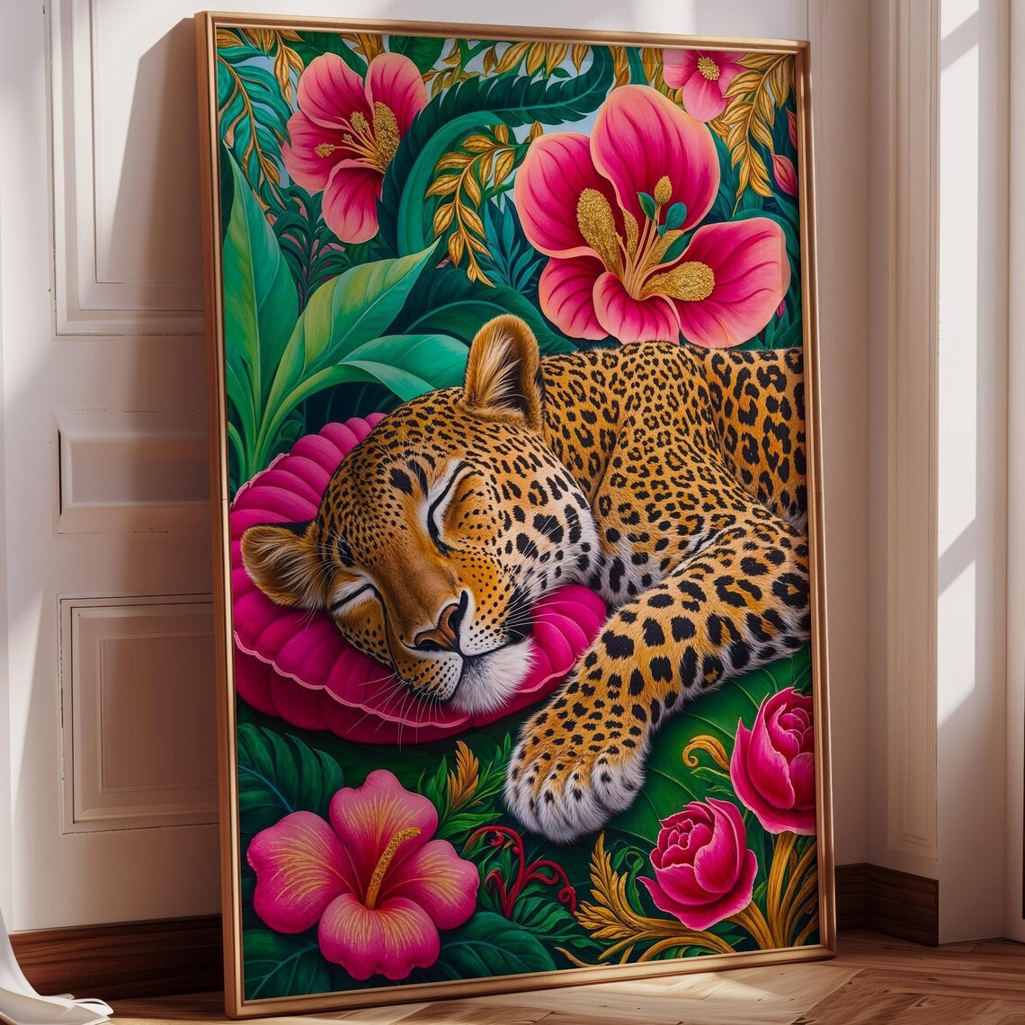 Leopard Sleeping, Boho Botanical Maximalist Art Print - Image 3